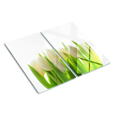 Tábua para cozinha Tulipas em um fundo de folhas verdes