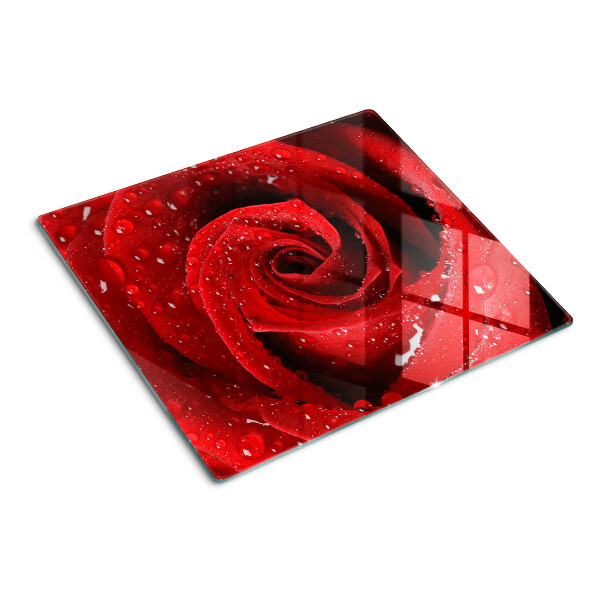 Tábua para corte Rosa vermelha com gotas de água