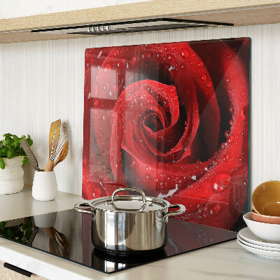 Tábua para corte Rosa vermelha com gotas de água