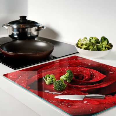 Tábua para corte Rosa vermelha com gotas de água