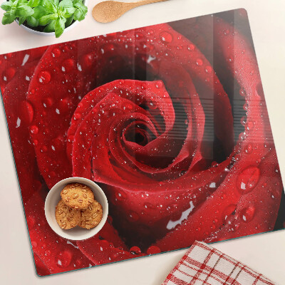 Tábua para corte Rosa vermelha com gotas de água