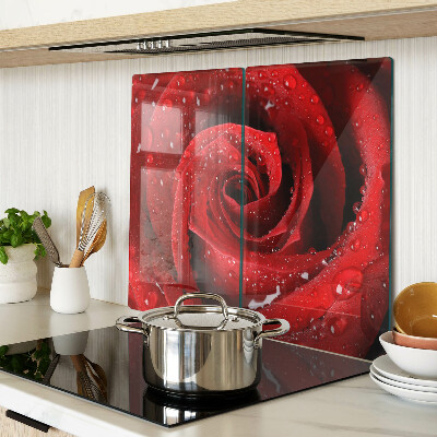 Tábua para corte Rosa vermelha com gotas de água