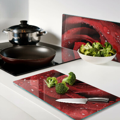 Tábua para corte Rosa vermelha com gotas de água