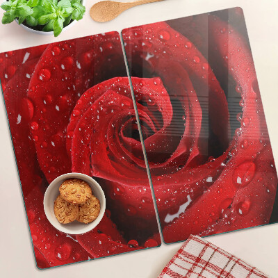 Tábua para corte Rosa vermelha com gotas de água