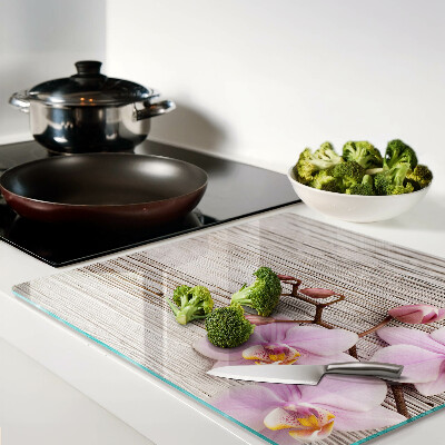 Tábua para cozinha Orquídeas em fundo de madeira