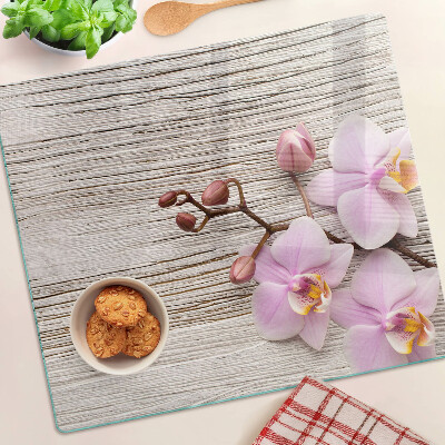 Tábua para cozinha Orquídeas em fundo de madeira