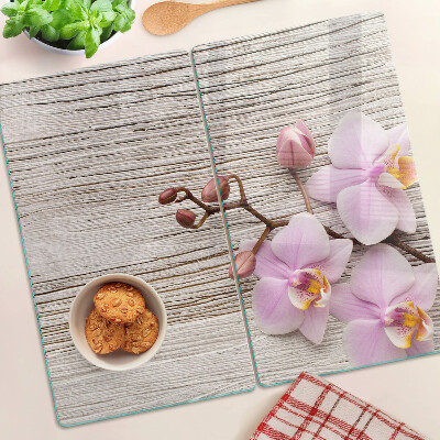 Tábua para cozinha Orquídeas em fundo de madeira