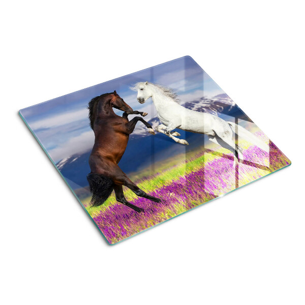Tábua para cozinha Cavalos com montanhas e flores ao fundo