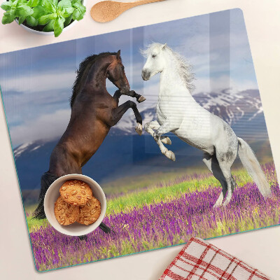 Tábua para cozinha Cavalos com montanhas e flores ao fundo