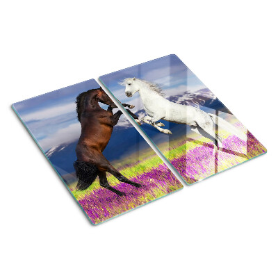 Tábua para cozinha Cavalos com montanhas e flores ao fundo