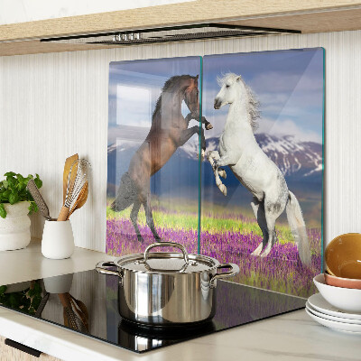 Tábua para cozinha Cavalos com montanhas e flores ao fundo