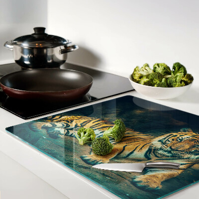 Tábua para cozinha Tigre deitado nas rochas