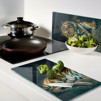 Tábua para cozinha Tigre deitado nas rochas