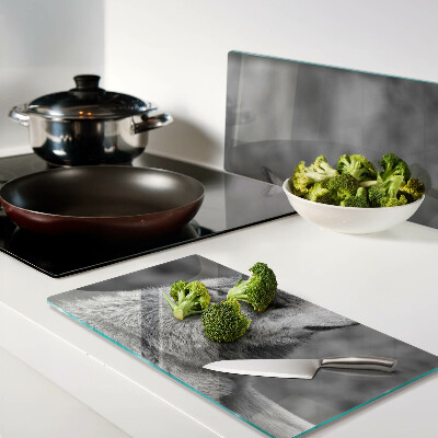 Tábua para cozinha Lobo em preto e branco