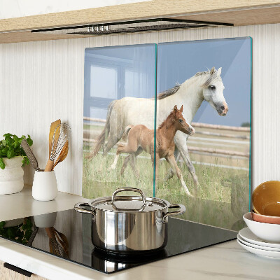 Tábua para corte Um cavalo com um potro em um prado