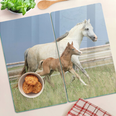 Tábua para corte Um cavalo com um potro em um prado