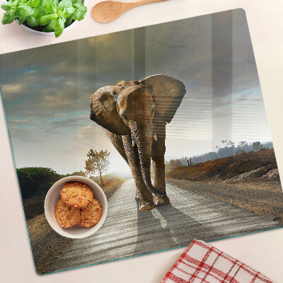 Tábua para corte Elefante na estrada ao pôr do sol