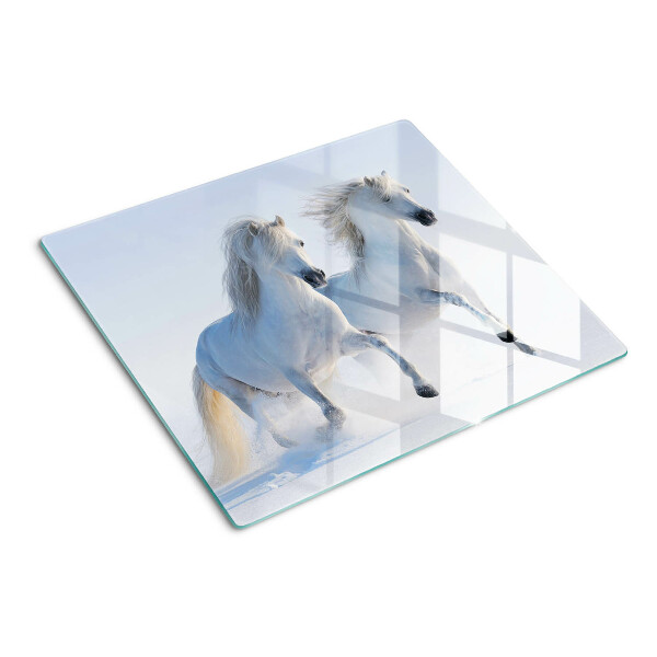 Tábua para cozinha Dois cavalos brancos em um galope louco