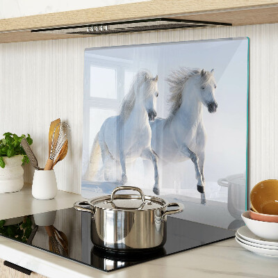 Tábua para cozinha Dois cavalos brancos em um galope louco