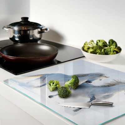 Tábua para cozinha Dois cavalos brancos em um galope louco