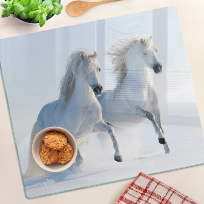 Tábua para cozinha Dois cavalos brancos em um galope louco