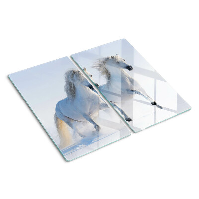 Tábua para cozinha Dois cavalos brancos em um galope louco