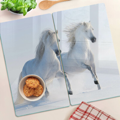 Tábua para cozinha Dois cavalos brancos em um galope louco