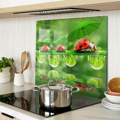 Tábua para cozinha Joaninhas em folhas com gotas de água