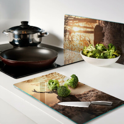 Tábua para cozinha Veados na floresta ao pôr do sol