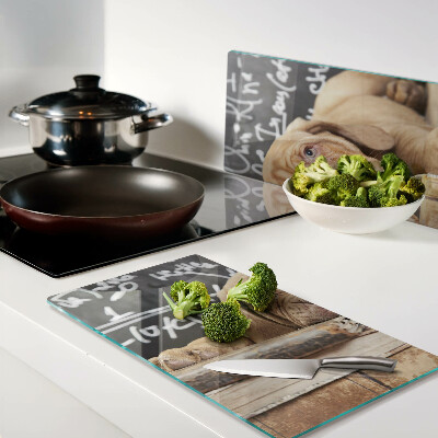 Tábua para cozinha Cachorro com livros e um quadro negro