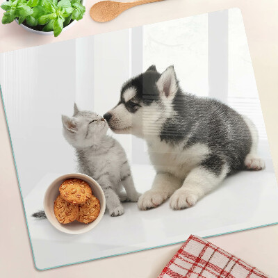 Tábua para corte Gatinho e cachorrinho em amizade