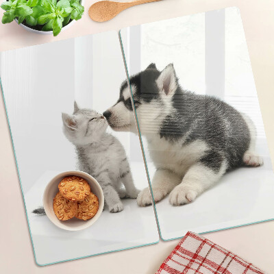 Tábua para corte Gatinho e cachorrinho em amizade