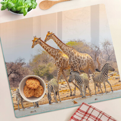 Tábua para corte Zebra e girafa em seu habitat natural