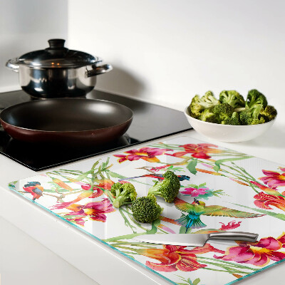 Tábua para cozinha Flores e pássaros exóticos