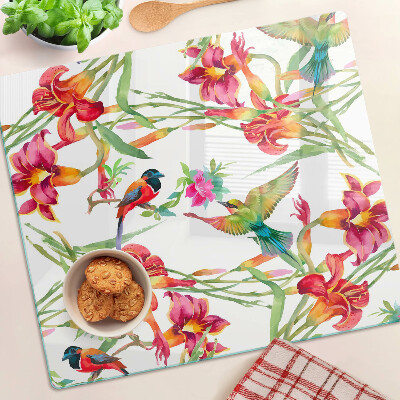 Tábua para cozinha Flores e pássaros exóticos