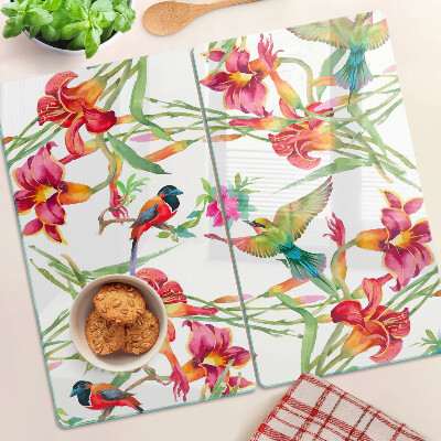 Tábua para cozinha Flores e pássaros exóticos