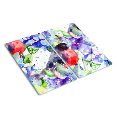 Tábua para corte Um pássaro contra um fundo de flores