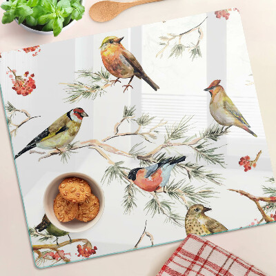 Tábua para corte Pássaros em galhos frutíferos