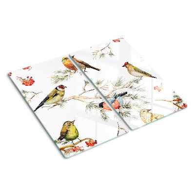 Tábua para corte Pássaros em galhos frutíferos