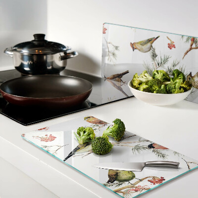 Tábua para corte Pássaros em galhos frutíferos