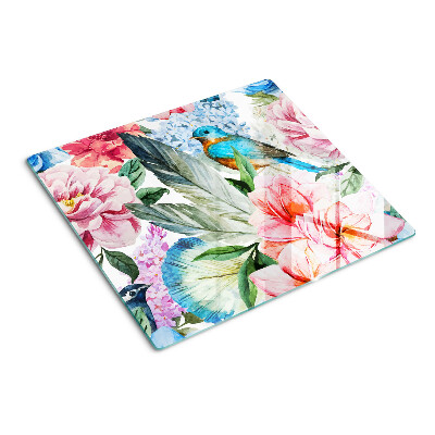 Tábua para corte Flores e pássaros em aquarela