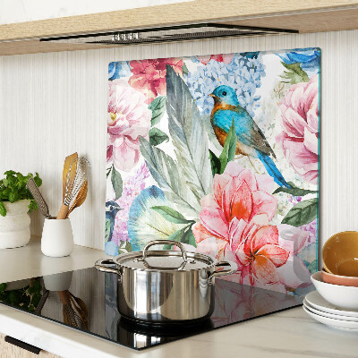 Tábua para corte Flores e pássaros em aquarela