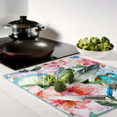 Tábua para corte Flores e pássaros em aquarela