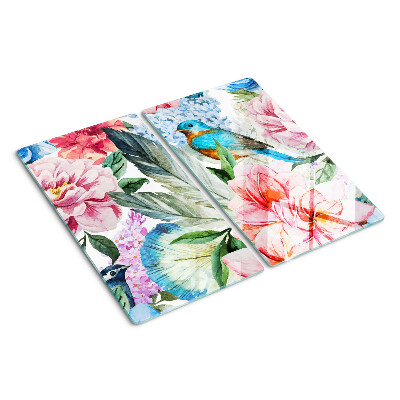Tábua para corte Flores e pássaros em aquarela