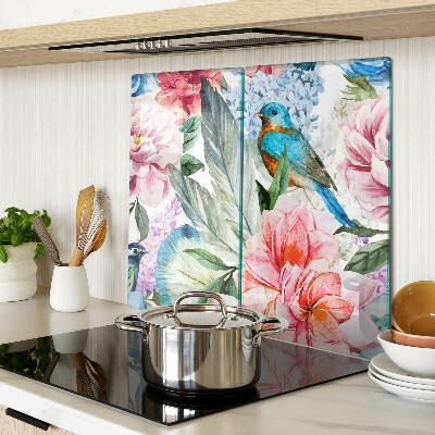 Tábua para corte Flores e pássaros em aquarela