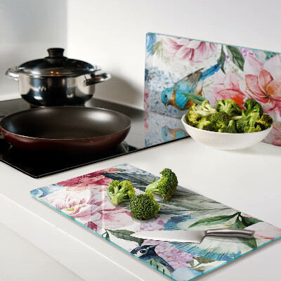 Tábua para corte Flores e pássaros em aquarela