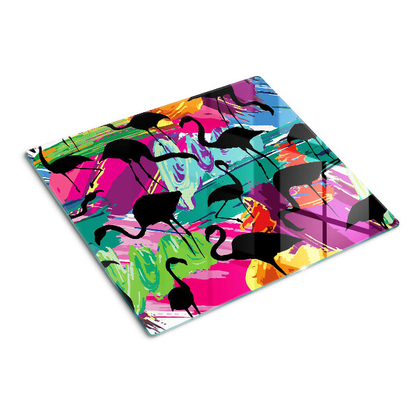 Tábua para cozinha Flamingos em um fundo colorido