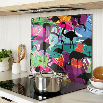 Tábua para cozinha Flamingos em um fundo colorido