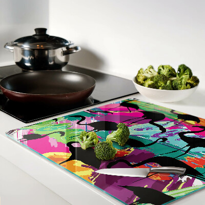 Tábua para cozinha Flamingos em um fundo colorido