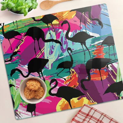 Tábua para cozinha Flamingos em um fundo colorido